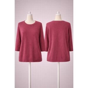 Talbots Petites Burgundy 100% Pure Cashmere 3/4 Sleeve Crewneck Sweater LP